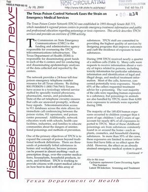 Texas Disease Prevention News, Volume 60, Number 15, July 2000