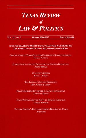 Texas Review of Law & Politics, Volume 21, Number 2, Winter 2016-2017
