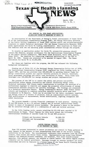 Primary view of object titled 'Texas Health Planning News, Volume 2, Number 1, March 1984'.