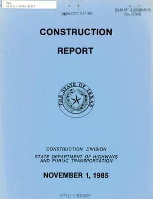 Primary view of object titled 'Texas Construction Report: November 1985'.