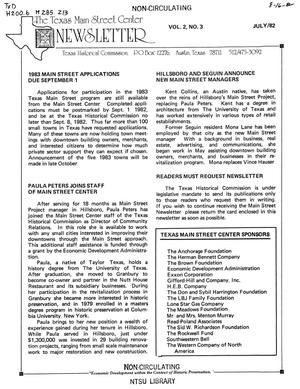 Primary view of object titled 'Texas Main Street Center Newsletter, Volume 2, Number 3, July 1982'.