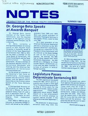 Texas Youth Commission Notes, Summer 1987