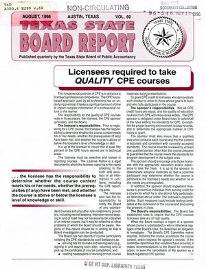 Texas State Board Report, Volume 60, August 1996