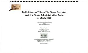 Definitions of “Rural” in Texas Statutes and the Texas Administrative Code as of July 2016
