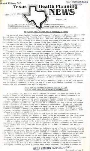 Primary view of object titled 'Texas Health Planning News, [Volume 1, Number 1], August 1983'.