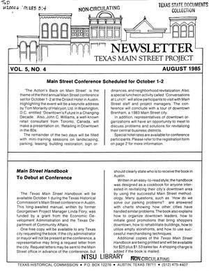 Texas Main Street Project Newsletter, Volume 5, Number 4, August 1985