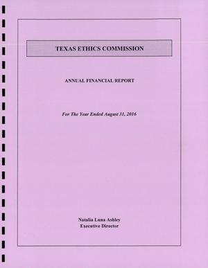 Texas Ethics Commission Annual Financial Report: 2016