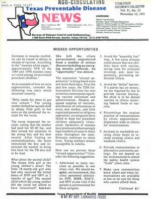 Texas Preventable Disease News, Volume 51, Number 23, November 16, 1991