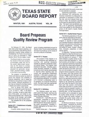 Primary view of object titled 'Texas State Board Report, Volume 39, Winter 1991'.