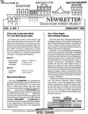 Primary view of object titled 'Texas Main Street Project Newsletter, Volume 5, Number 1, February 1985'.
