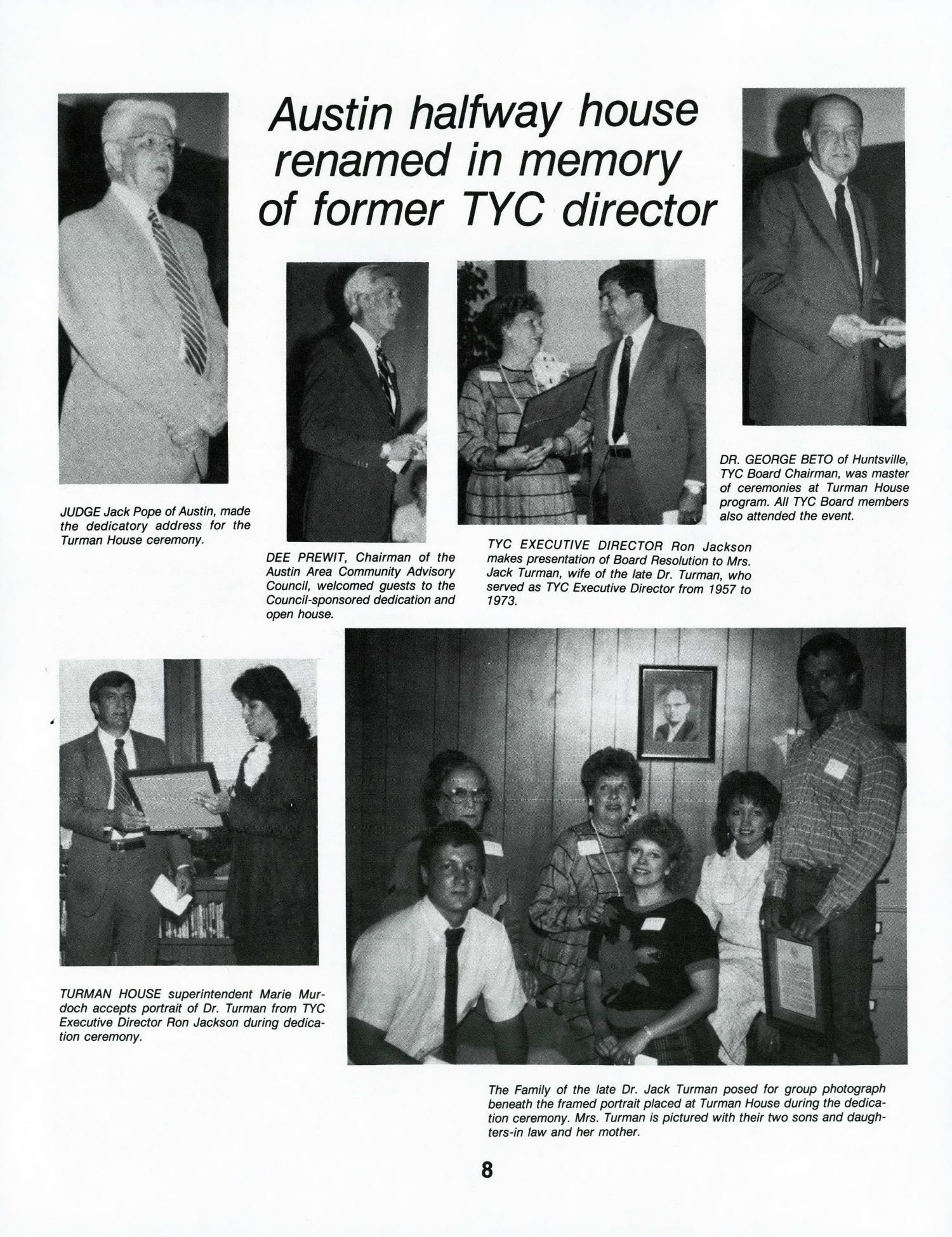 Texas Youth Commission Notes, Summer/Fall 1985
                                                
                                                    8
                                                