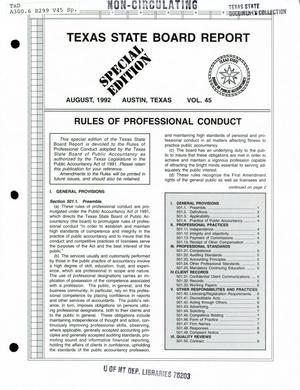 Primary view of object titled 'Texas State Board Report, Volume 45, August 1992'.