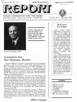 Primary view of object titled 'Texas Commission for the Blind Report, Volume 4, Number 4, December 1987'.