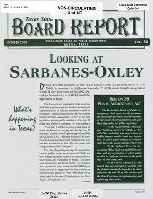 Primary view of object titled 'Texas State Board Report, Volume 80, October 2003'.