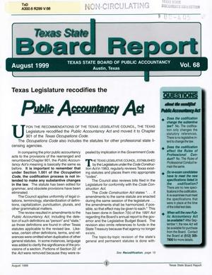 Primary view of object titled 'Texas State Board Report, Volume 68, August 1999'.