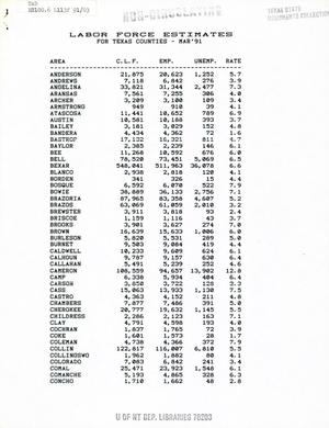 Labor Force Estimates for Texas Counties, March 1991