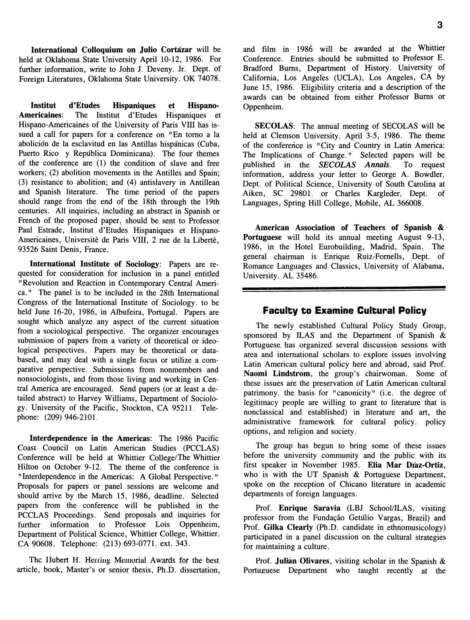 ILAS Newsletter, Volume 19, Number 4, January/February 1986
                                                
                                                    3
                                                