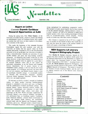 Primary view of object titled 'ILAS Newsletter, Volume 20, Number 1, September 1986'.