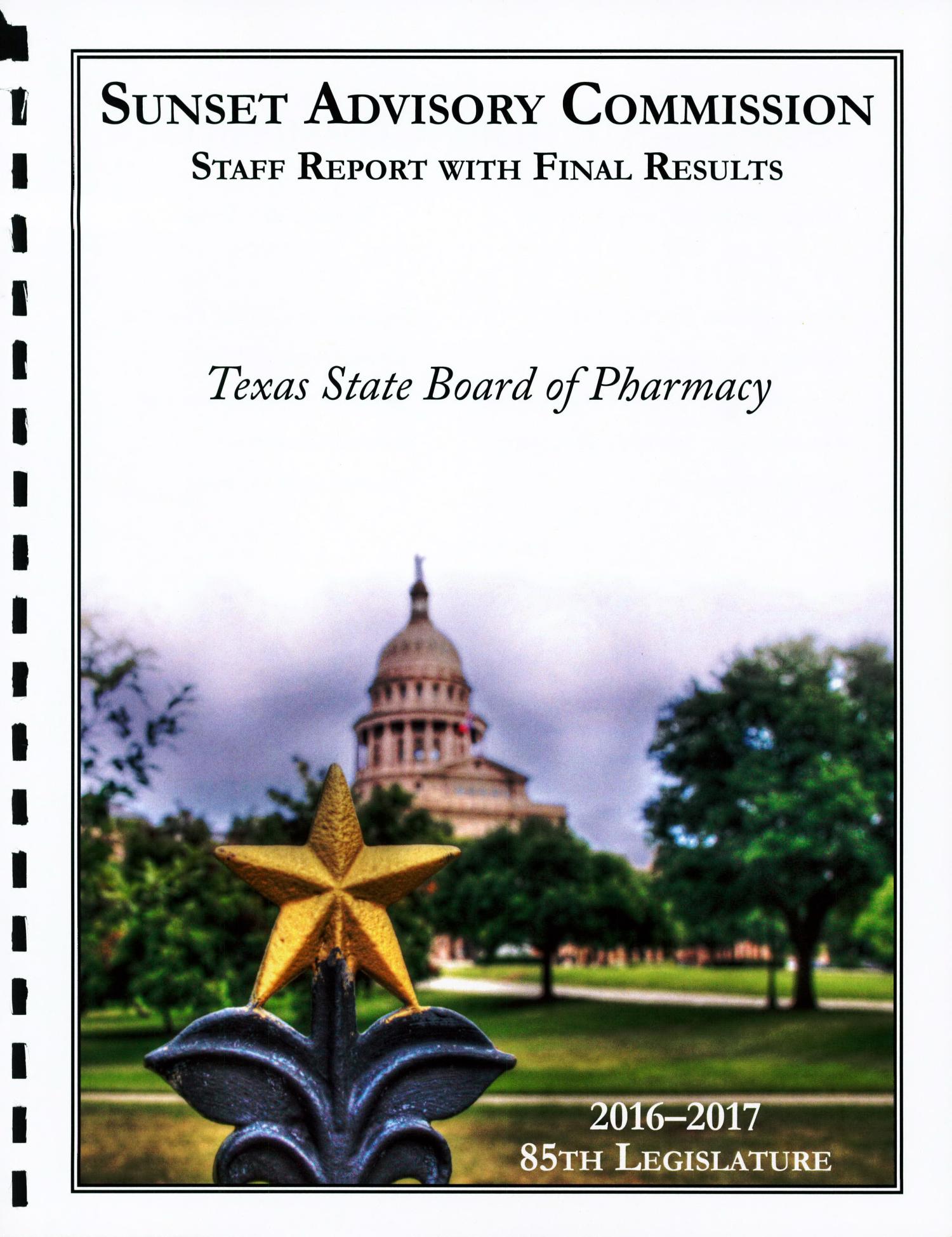 Staff Report with Final Results: Texas State Board of Pharmacy
                                                
                                                    Front Cover
                                                