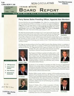 Primary view of object titled 'Texas State Board Report, Volume 100, August 2009'.
