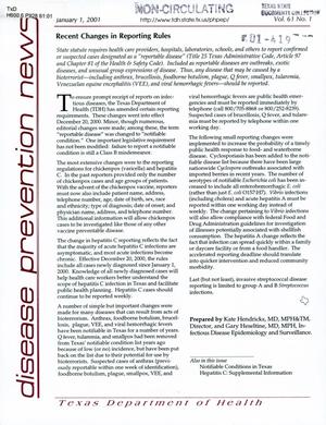 Primary view of object titled 'Texas Disease Prevention News, Volume 61, Number 1, January 2001'.