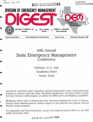 Division of Emergency Management Digest, Volume 35, Number 4, September-December 1989