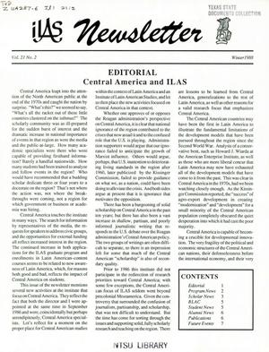Primary view of object titled 'ILAS Newsletter, Volume 21, Number 2, Winter 1988'.