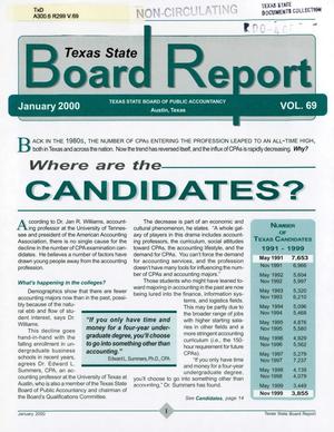 Primary view of object titled 'Texas State Board Report, Volume 69, January 2000'.