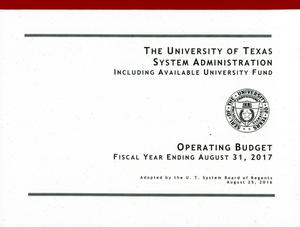 University of Texas System Administration Operating Budget: 2017
