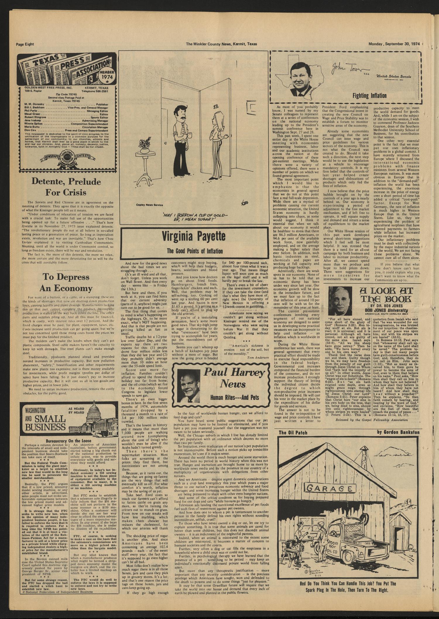 The Winkler County News (Kermit, Tex.), Vol. 38, No. 56, Ed. 1 Monday, September 30, 1974
                                                
                                                    [Sequence #]: 8 of 25
                                                