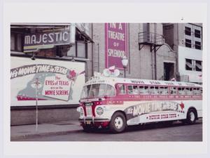 Primary view of object titled '["Movie Time in Texas" tour bus in front of Majestic Theatre]'.