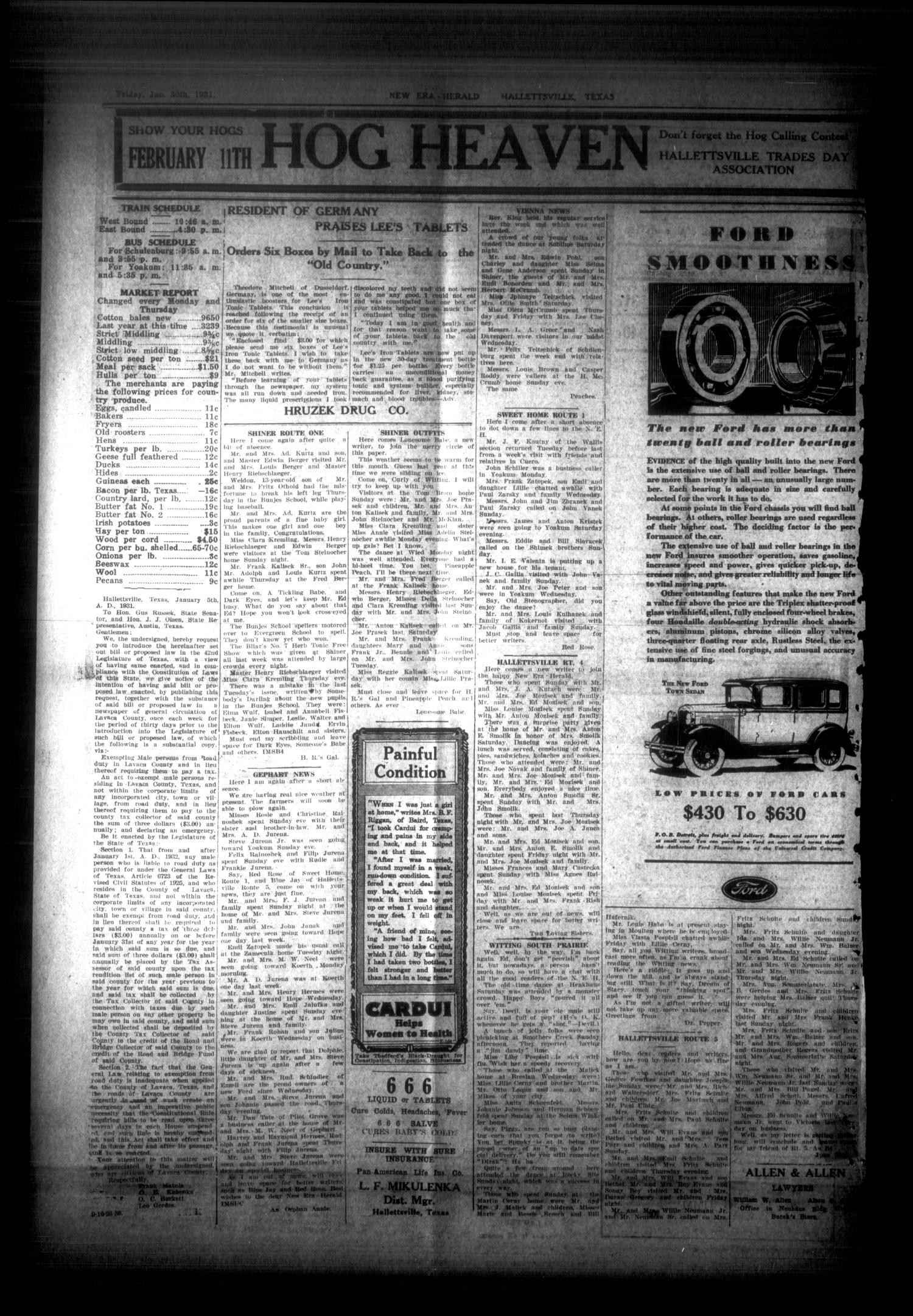 Hallettsville Semi-Weekly New Era-Herald (Hallettsville, Tex.), Vol. 58, No. 51, Ed. 1 Friday, January 30, 1931
                                                
                                                    [Sequence #]: 4 of 4
                                                