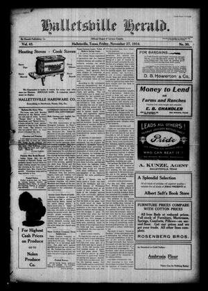 Primary view of object titled 'Halletsville Herald. (Hallettsville, Tex.), Vol. 43, No. 30, Ed. 1 Friday, November 27, 1914'.