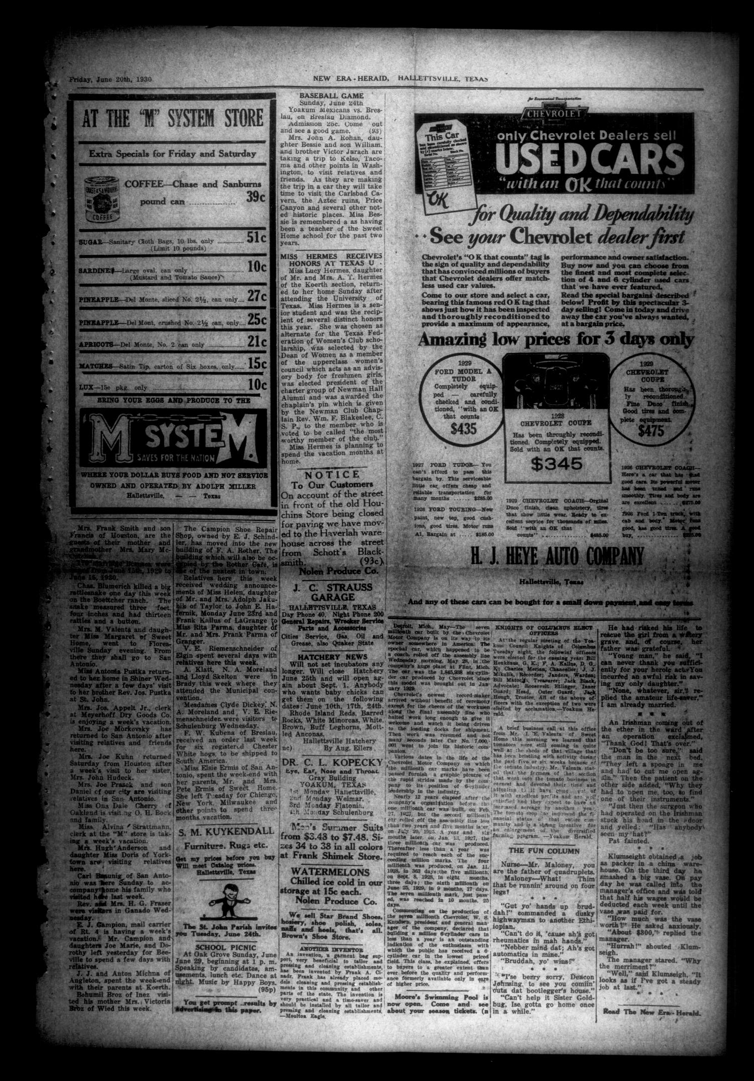 Hallettsville Semi-Weekly New Era-Herald (Hallettsville, Tex.), Vol. 57, No. 93, Ed. 1 Friday, June 20, 1930
                                                
                                                    [Sequence #]: 3 of 4
                                                