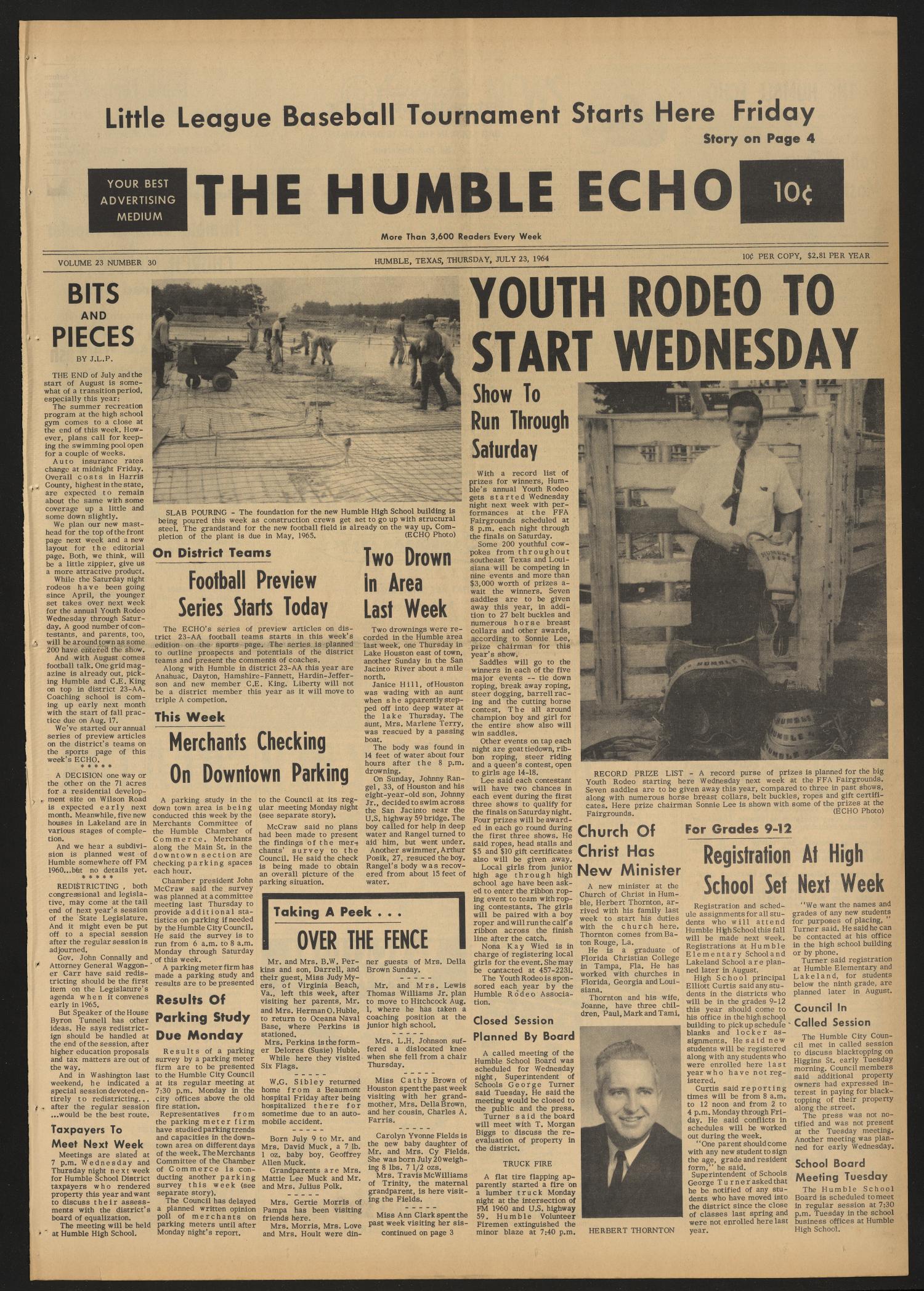 The Humble Echo (Humble, Tex.), Vol. 23, No. 31, Ed. 1 Thursday, July 30, 1964
                                                
                                                    [Sequence #]: 1 of 6
                                                