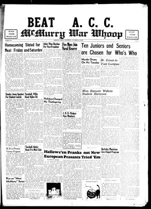 McMurry War Whoop (Abilene, Tex.), Vol. 20, No. 3, Ed. 1, Saturday, October 31, 1942