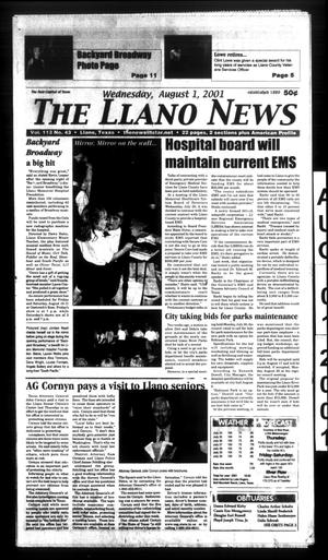 Primary view of object titled 'The Llano News (Llano, Tex.), Vol. 113, No. 43, Ed. 1 Wednesday, August 1, 2001'.