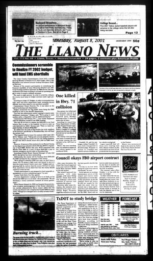 Primary view of object titled 'The Llano News (Llano, Tex.), Vol. 113, No. 44, Ed. 1 Wednesday, August 8, 2001'.