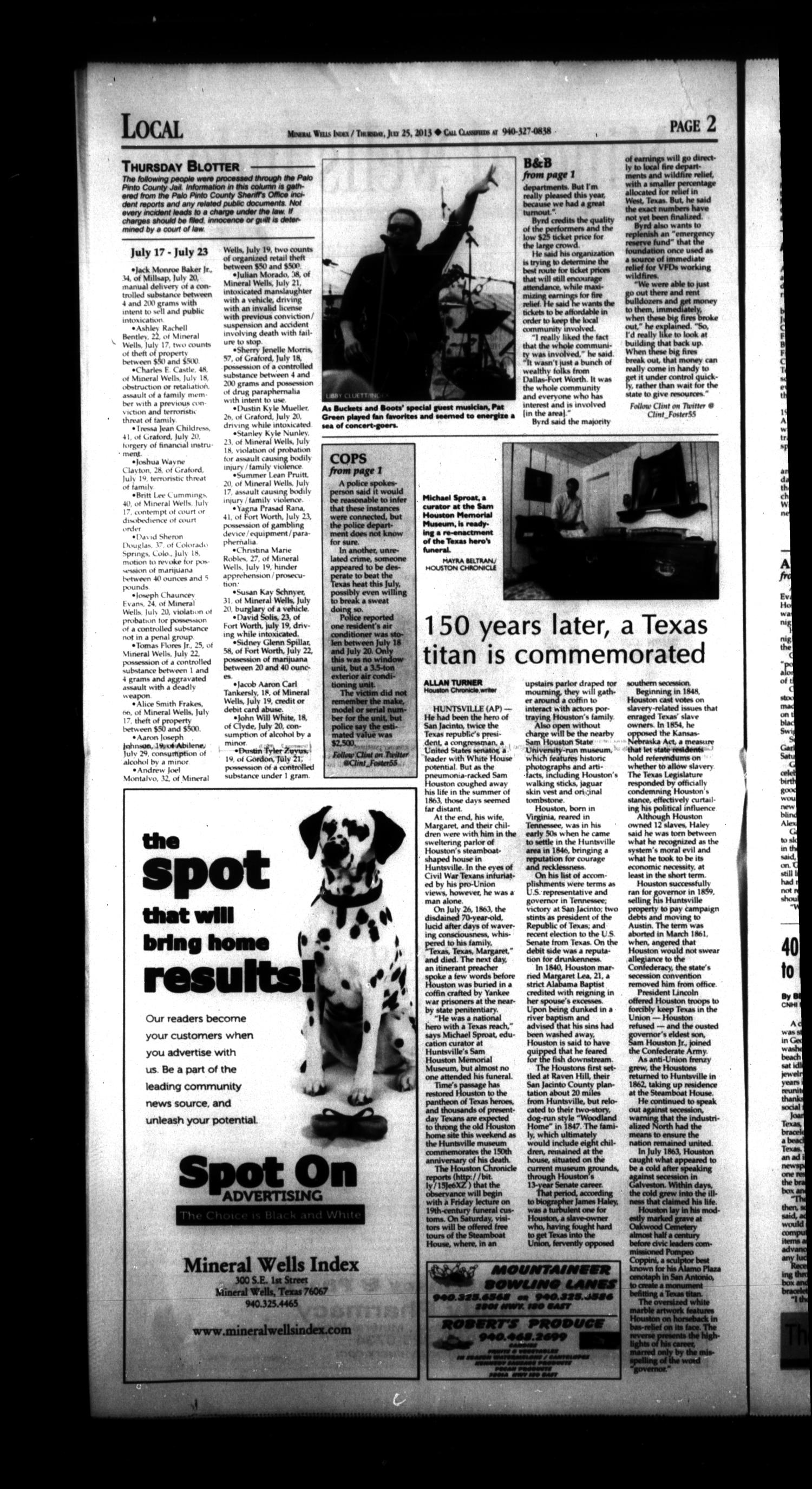 Mineral Wells Index (Mineral Wells, Tex.), Vol. 114, No. 58, Ed. 1 Thursday, July 25, 2013
                                                
                                                    [Sequence #]: 2 of 10
                                                