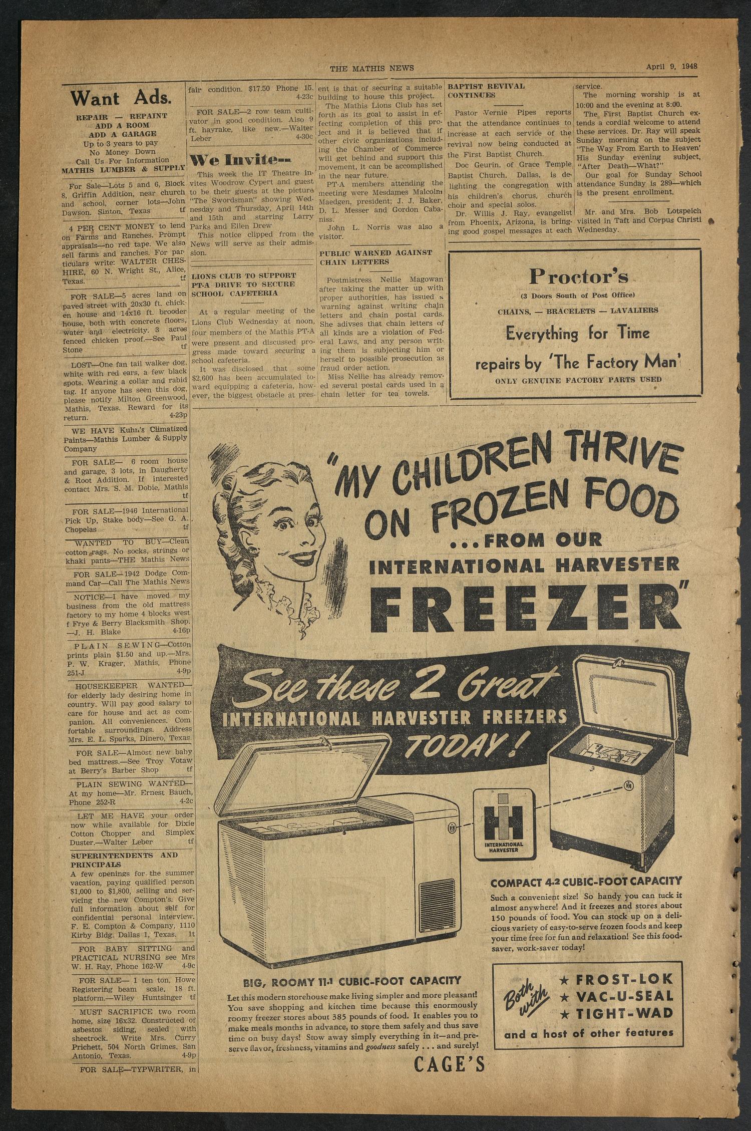 The Mathis News (Mathis, Tex.), Vol. 33, No. 15, Ed. 1 Friday, April 9, 1948
                                                
                                                    [Sequence #]: 10 of 10
                                                