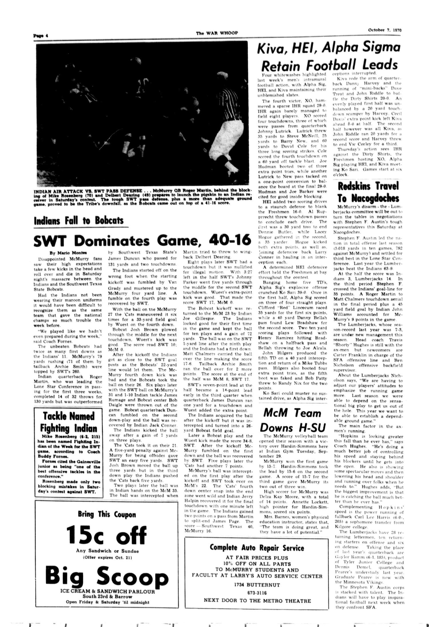 The War Whoop (Abilene, Tex.), Vol. 48, No. 5, Ed. 1, Wednesday, October 7, 1970
                                                
                                                    [Sequence #]: 4 of 4
                                                