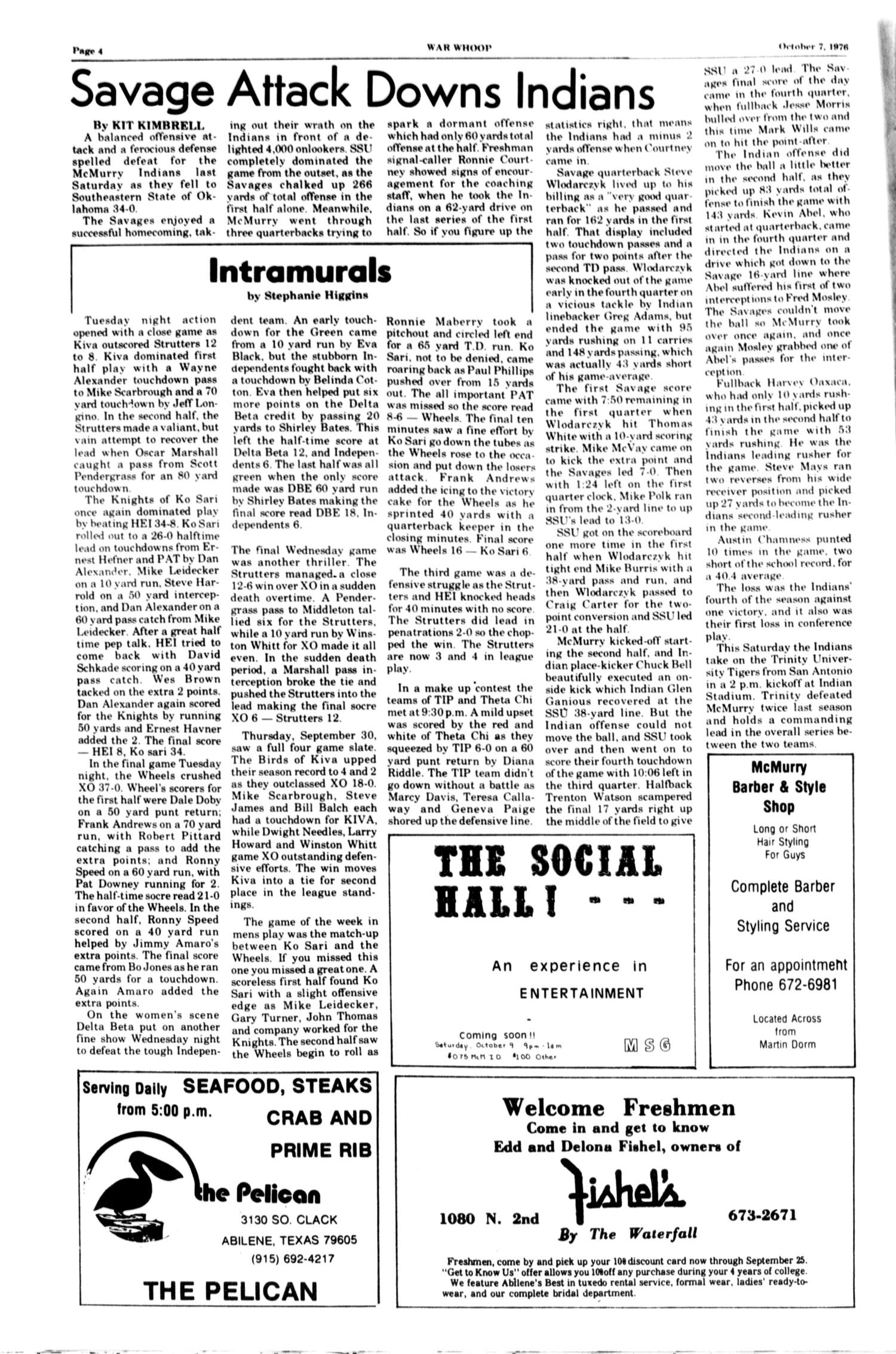 The War Whoop (Abilene, Tex.), Vol. 54, No. 5, Ed. 1, Thursday, October 7, 1976
                                                
                                                    [Sequence #]: 4 of 4
                                                