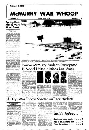 McMurry War Whoop (Abilene, Tex.), Vol. 56, No. 13, Ed. 1, Thursday, February 8, 1979