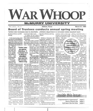 War Whoop (Abilene, Tex.), Vol. 72, No. 13, Ed. 1, Monday, March 27, 1995