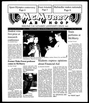 McMurry War Whoop (Abilene, Tex.), Vol. 76, No. 6, Ed. 1, Wednesday, December 1, 1999