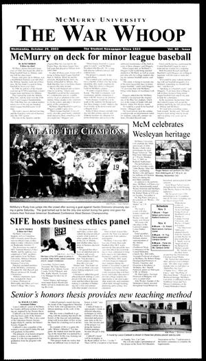 McMurry University, The War Whoop (Abilene, Tex.), Vol. 80, No. 4, Ed. 1, Wednesday, October 29, 2003