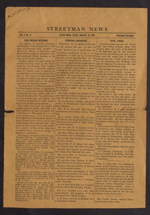 Primary view of object titled 'Streetman News (Streetman, Tex.), Vol. 2, No. 21, Ed. 1 Thursday, August 25, 1938'.