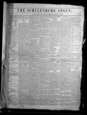 Primary view of object titled 'The Schulenburg Argus. (Schulenburg, Tex.), Vol. 1, No. 48, Ed. 1 Friday, March 1, 1878'.