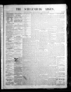 Primary view of object titled 'The Schulenburg Argus. (Schulenburg, Tex.), Vol. 1, No. 23, Ed. 1 Friday, August 31, 1877'.