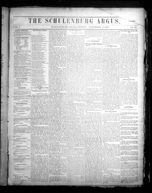 Primary view of object titled 'The Schulenburg Argus. (Schulenburg, Tex.), Vol. 1, No. 32, Ed. 1 Friday, November 2, 1877'.